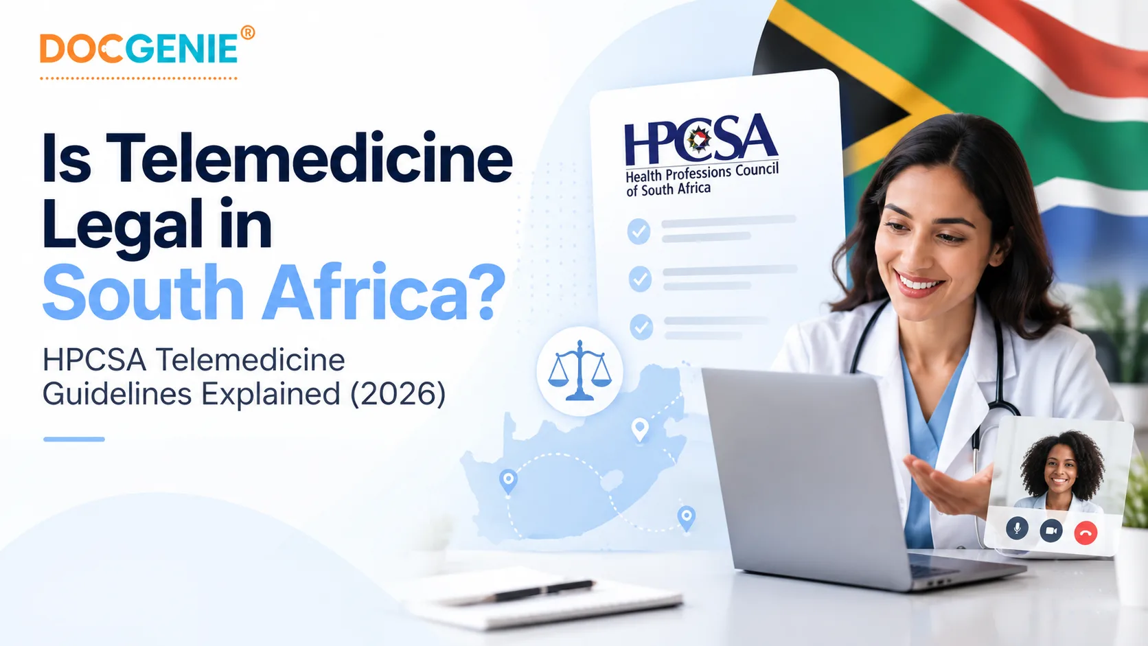 South African doctor conducting a telemedicine video consultation in line with HPCSA telemedicine guidelines